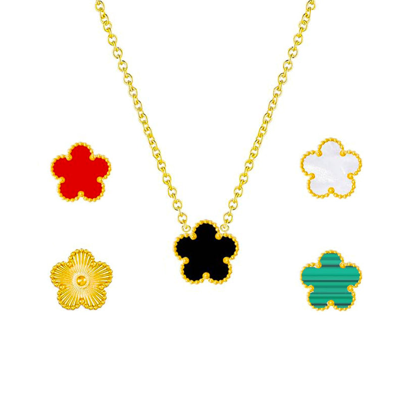 Red+necklace Stainless Steel Flower Necklace