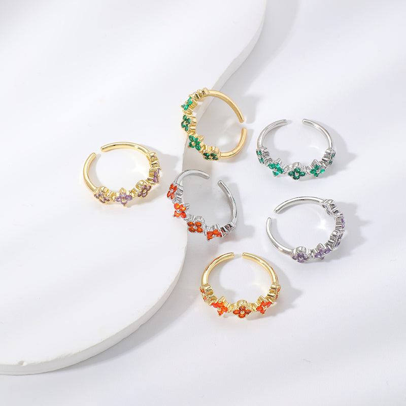 Ring #1 Copper And Diamond-set Four-leaf Clover Round Ring