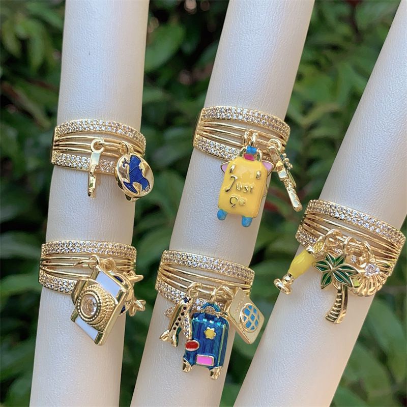 Ring 1# Copper Diamond Shell Coconut Tree Round Ring