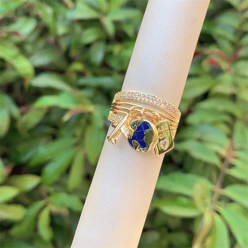 Ring 1# Copper Diamond Shell Coconut Tree Round Ring