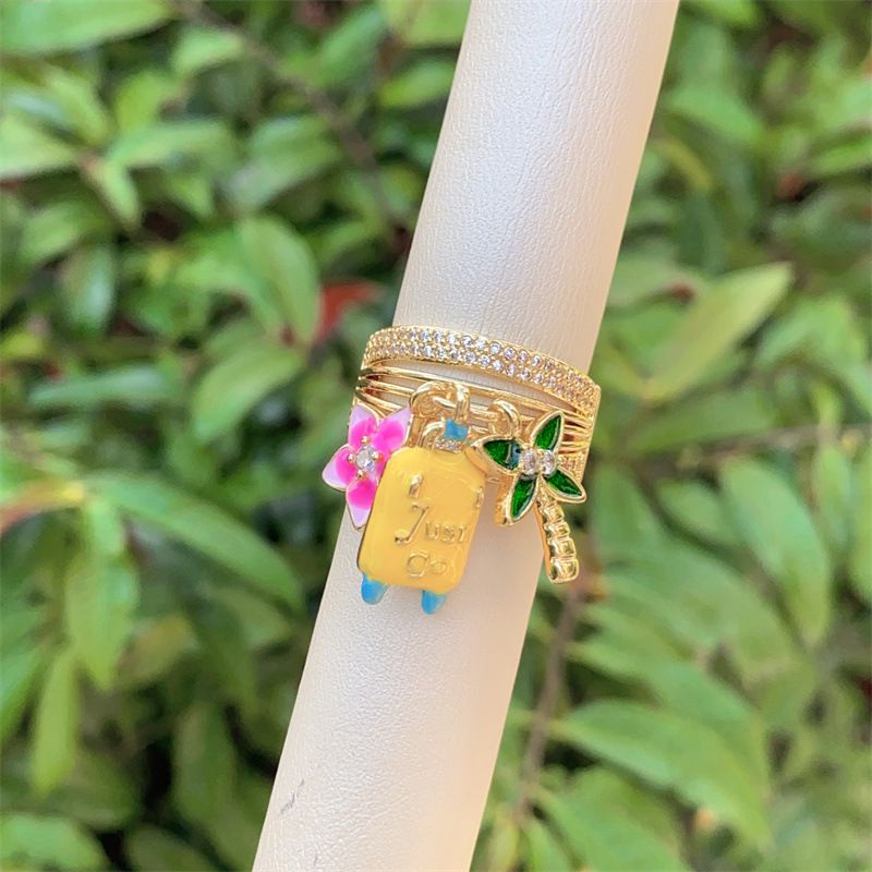 Ring 1# Copper Diamond Shell Coconut Tree Round Ring