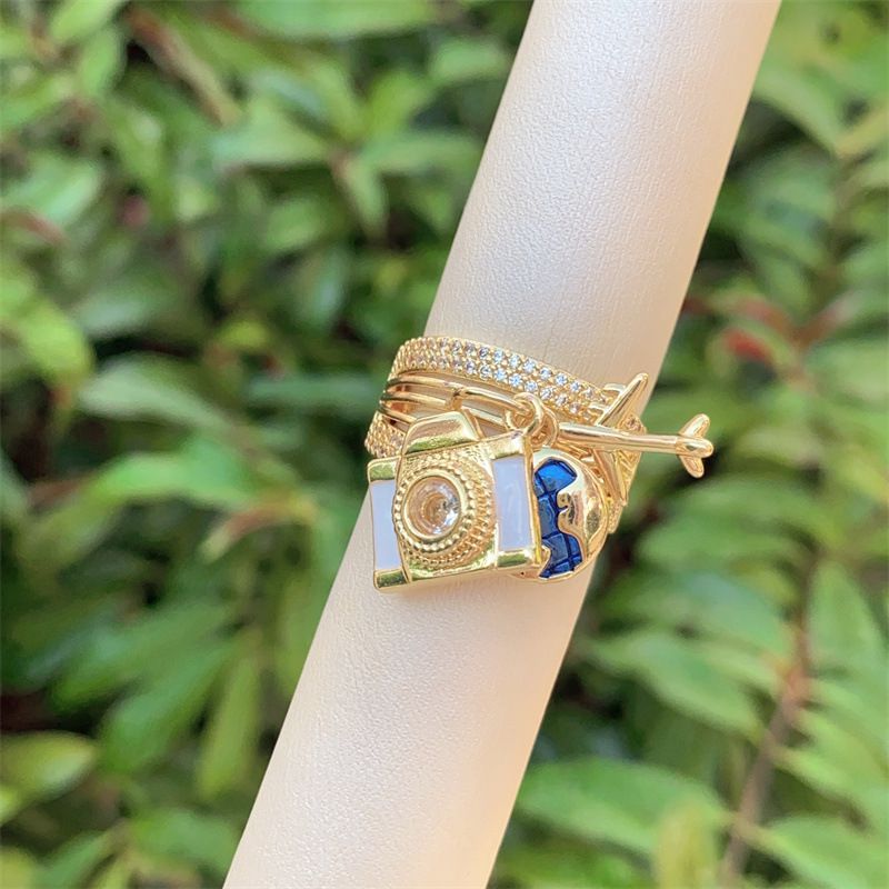 Ring 1# Copper Diamond Shell Coconut Tree Round Ring