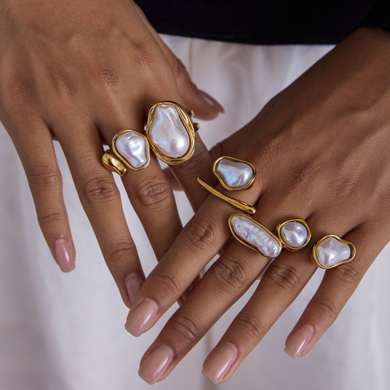 Ring 1# Stainless Steel Irregular Pearl Ring