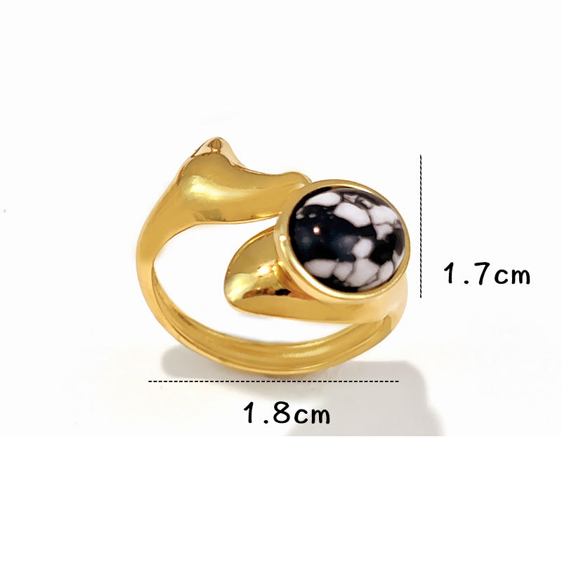 Ring #1 Stainless Steel Natural Stone Round Ring