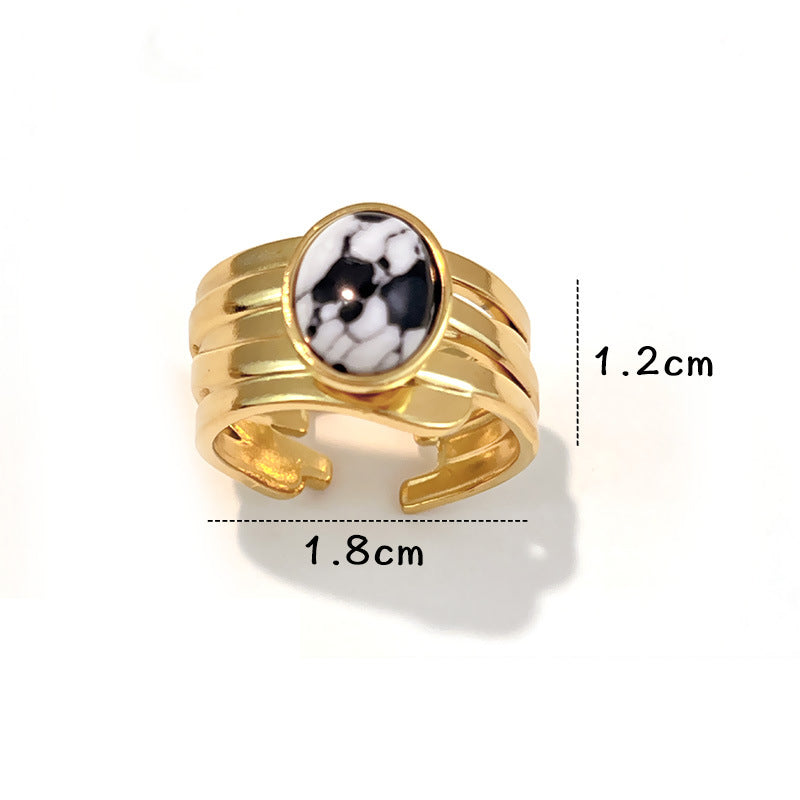 Ring #1 Stainless Steel Natural Stone Round Ring