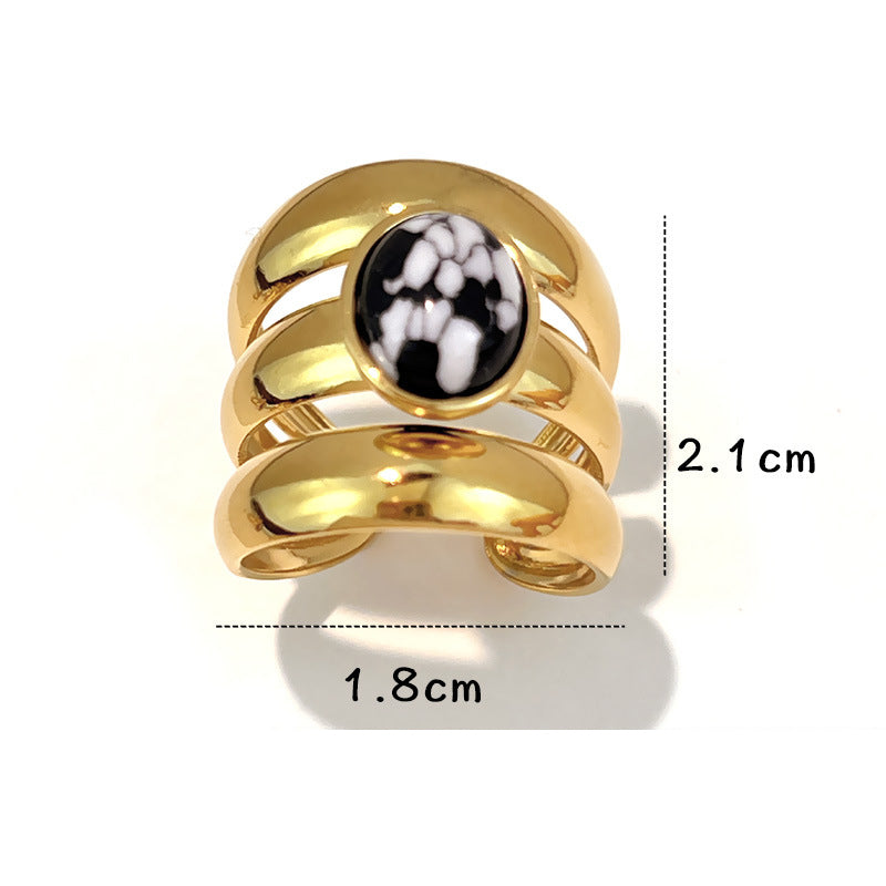 Ring #1 Stainless Steel Natural Stone Round Ring