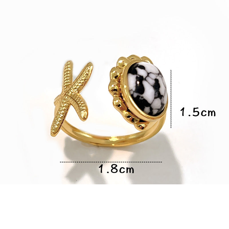 Ring #1 Stainless Steel Natural Stone Round Ring