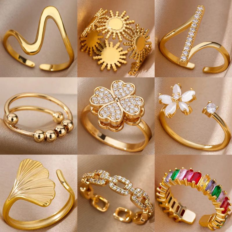 Ring 1# Stainless Steel Round Ring With Diamonds