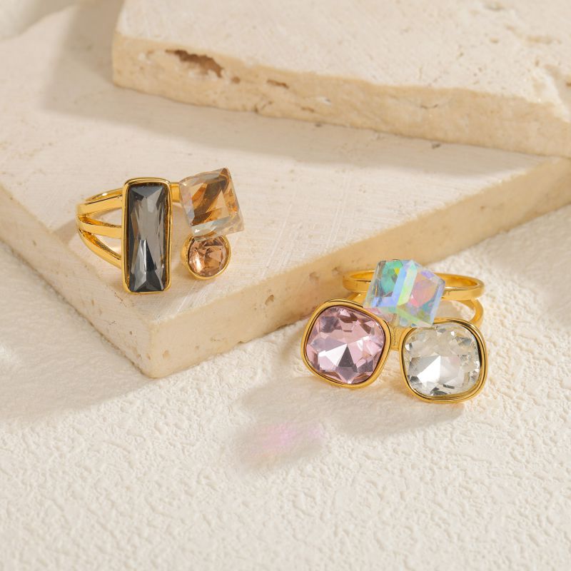 Ring Stainless Steel Diamond-encrusted Irregular Ring