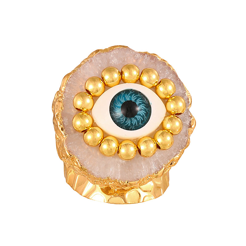 Rose Red Copper Bead Eye Irregular Natural Stone Ring
