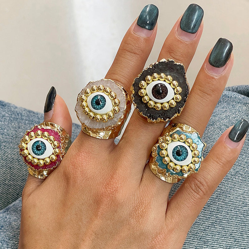 Rose Red Copper Bead Eye Irregular Natural Stone Ring