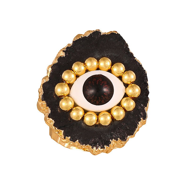 Rose Red Copper Bead Eye Irregular Natural Stone Ring