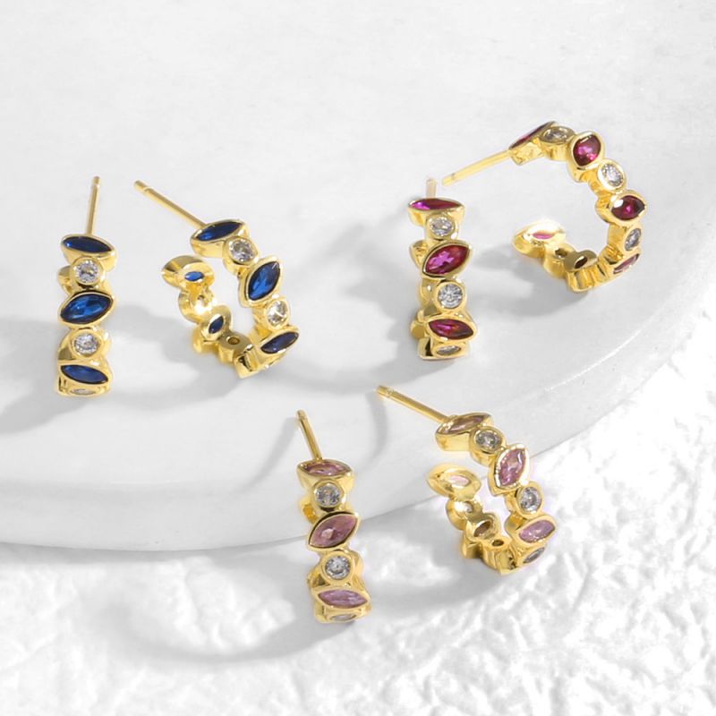 Rose Red Copper Diamond-studded Horse-eye Earrings