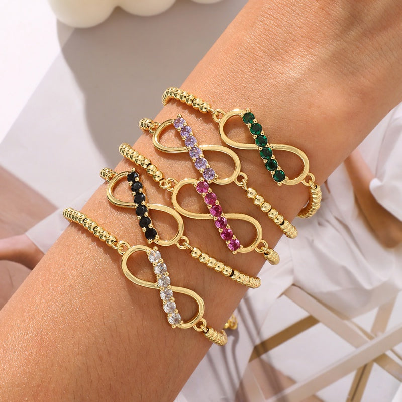 Rose Red Copper Numeral 8 Beaded Bracelet With Zircon Inlay