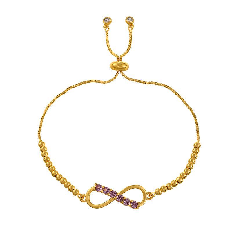 Rose Red Copper Numeral 8 Beaded Bracelet With Zircon Inlay