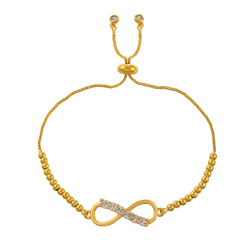 Rose Red Copper Numeral 8 Beaded Bracelet With Zircon Inlay