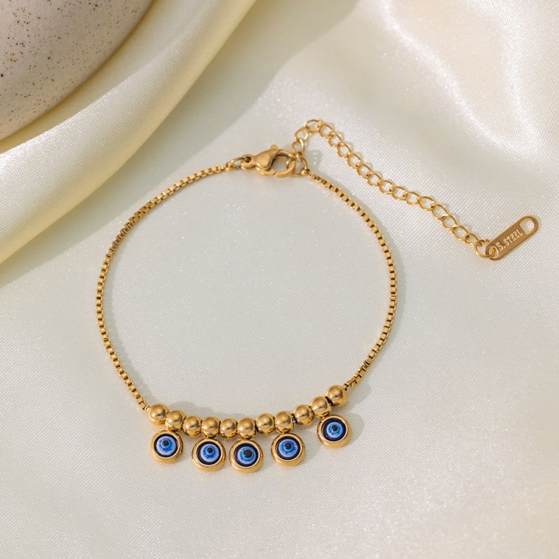 Round Bead Eye Box Chain Necklace Gold Stainless Steel Beaded Round Eye Necklace