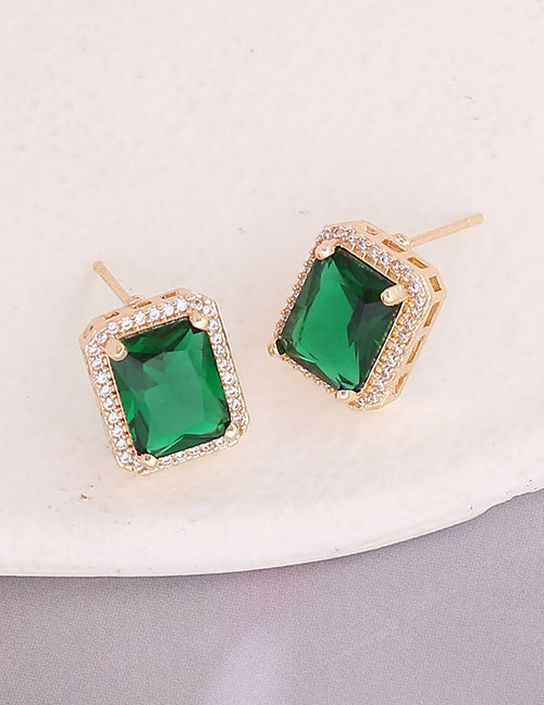 Fashion 2#green Earrings Copper Inlaid Square Zirconium Earrings