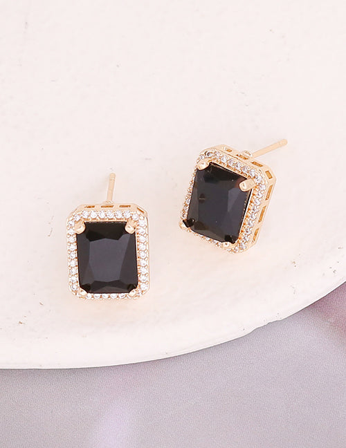 Fashion 2#green Earrings Copper Inlaid Square Zirconium Earrings