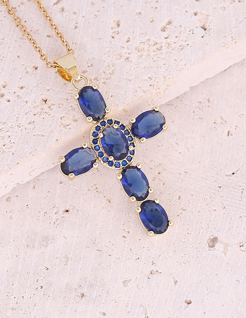 Fashion 7#white Bronze Zirconium Cross Necklace