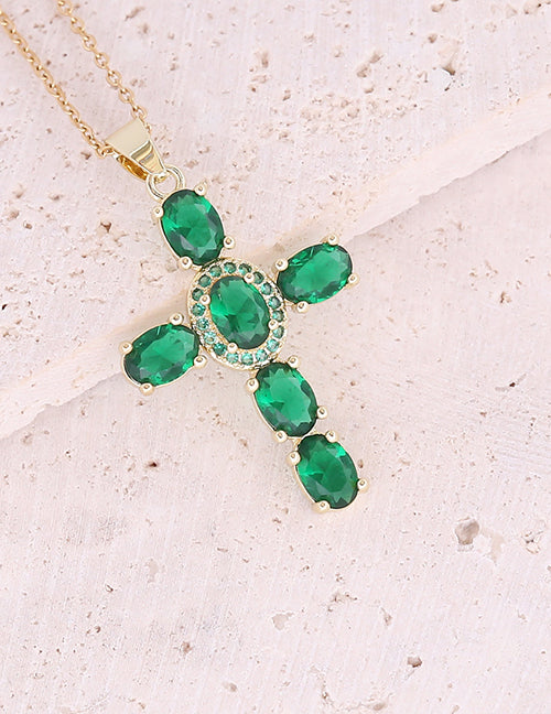 Fashion 7#white Bronze Zirconium Cross Necklace