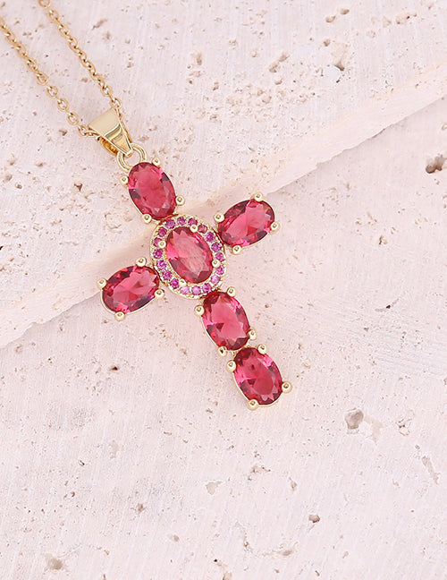 Fashion 7#white Bronze Zirconium Cross Necklace