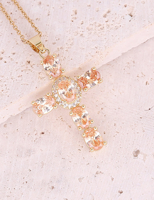 Fashion 7#white Bronze Zirconium Cross Necklace