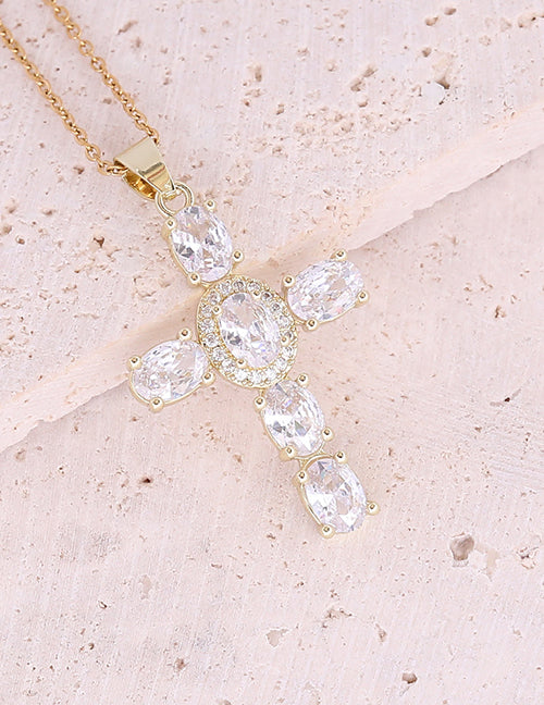 Fashion 7#white Bronze Zirconium Cross Necklace