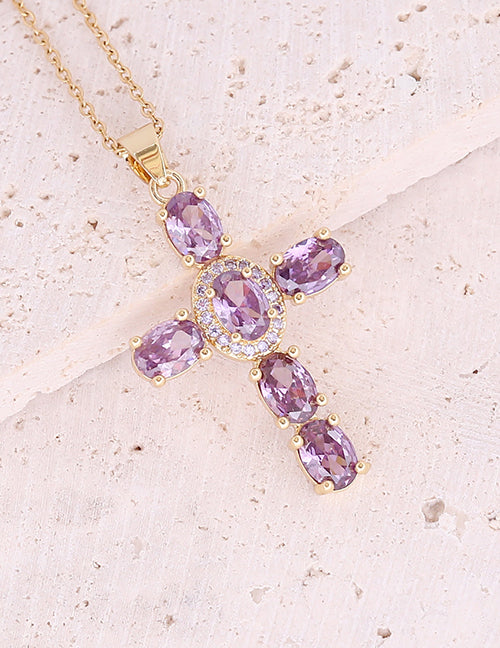 Fashion 7#white Bronze Zirconium Cross Necklace