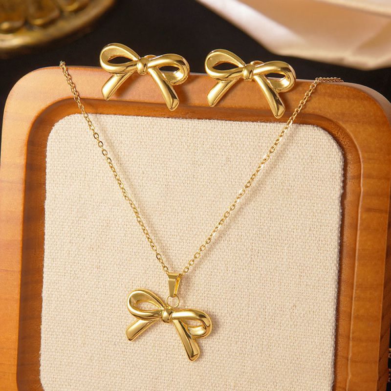 Set 1# Stainless Steel Flower Necklace Earring Set