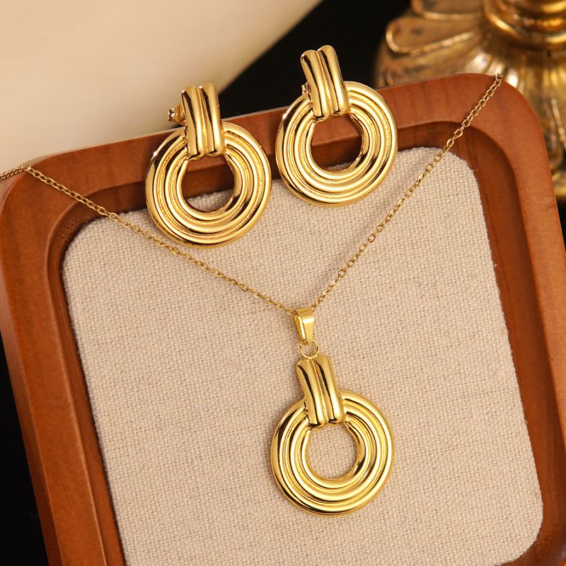 Set 1# Stainless Steel Flower Necklace Earring Set