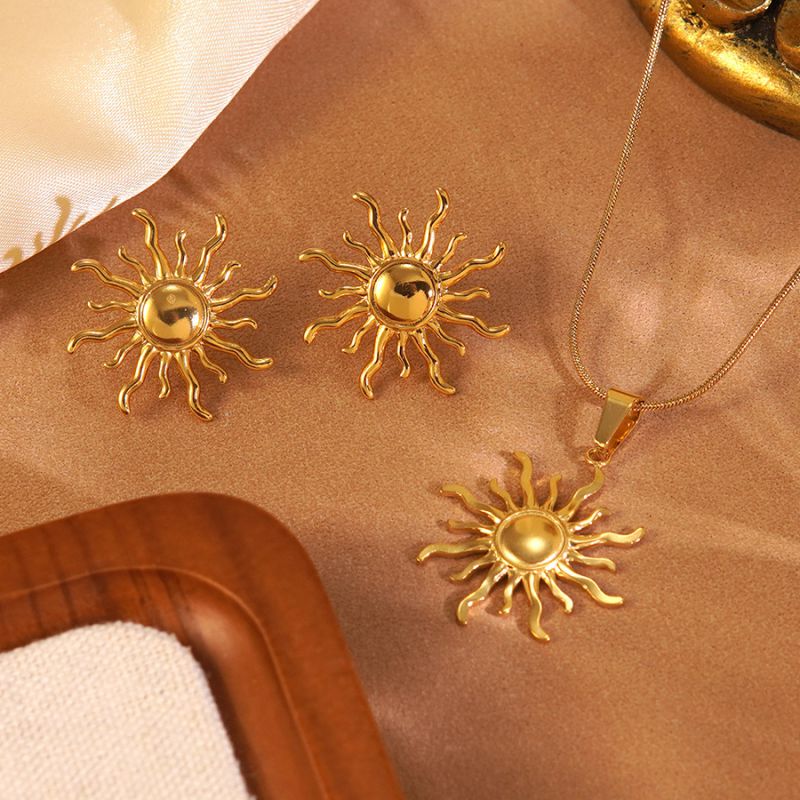 Set 1# Stainless Steel Flower Necklace Earring Set