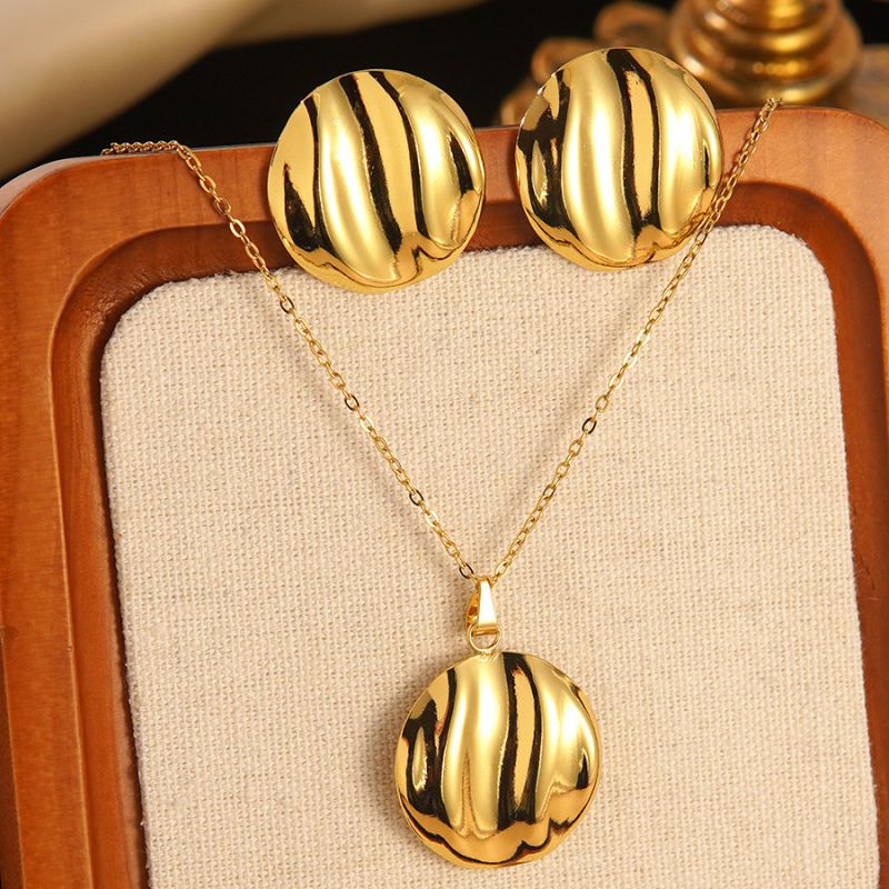 Set 1# Stainless Steel Flower Necklace Earring Set