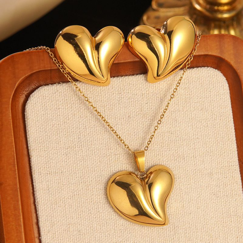 Set 1# Stainless Steel Flower Necklace Earring Set