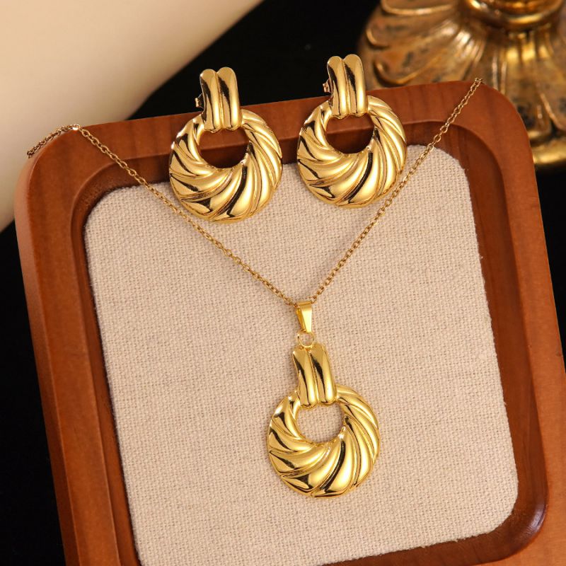 Set 1# Stainless Steel Flower Necklace Earring Set