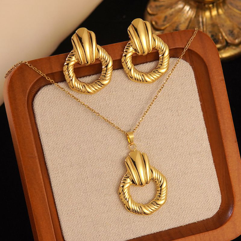 Set 1# Stainless Steel Flower Necklace Earring Set