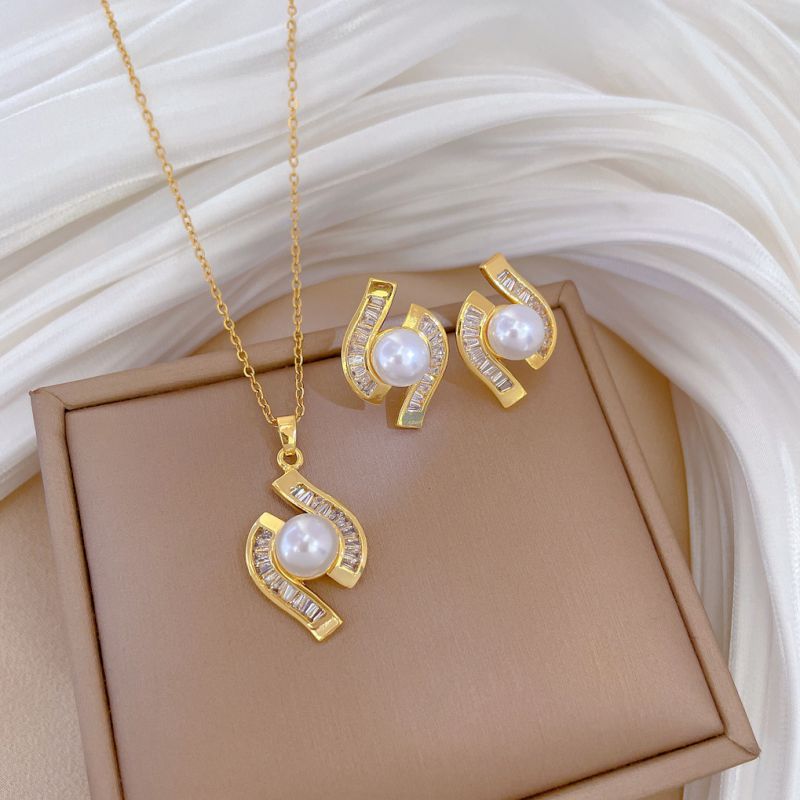 Set 150# Copper Diamond Hoop Necklace Earring Set