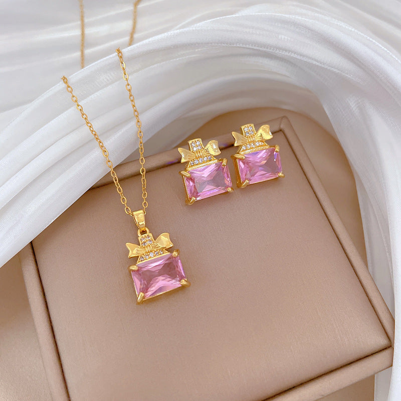 Set 150# Copper Diamond Hoop Necklace Earring Set