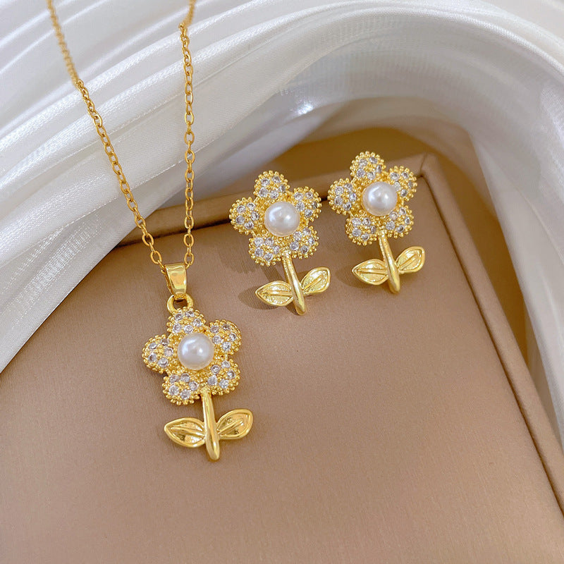 Set 150# Copper Diamond Hoop Necklace Earring Set