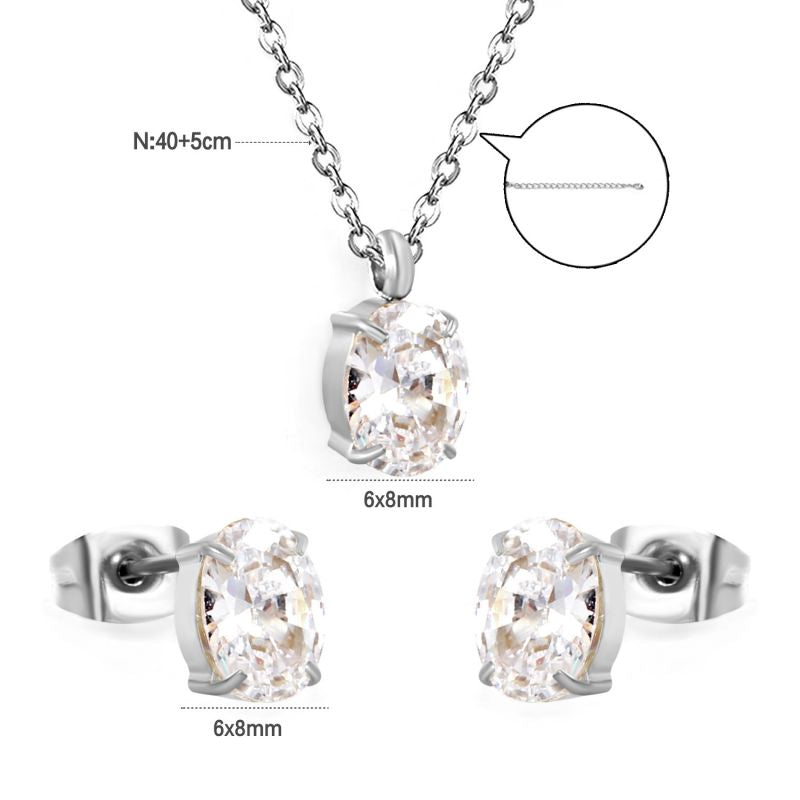 Set 2 Stainless Steel Diamond-encrusted Square Necklace And Earring Set