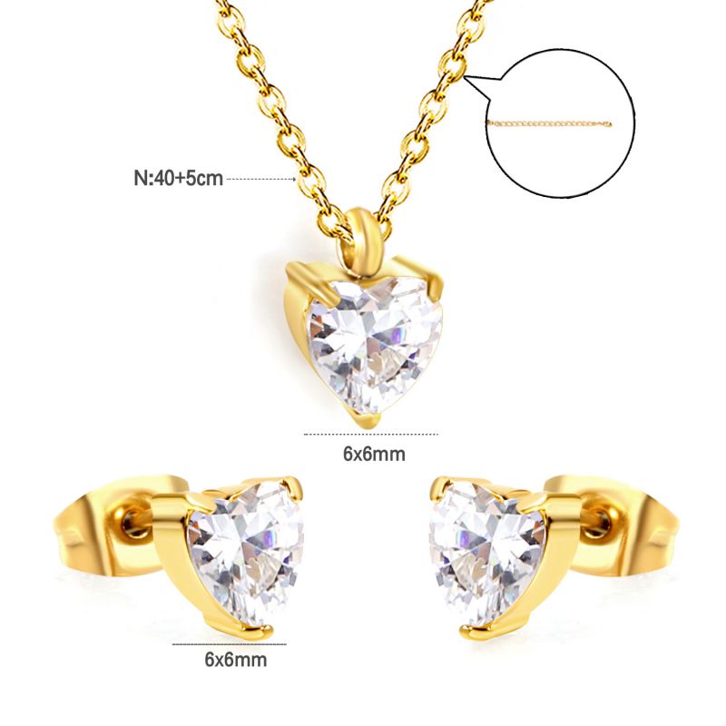 Set 2 Stainless Steel Diamond-encrusted Square Necklace And Earring Set