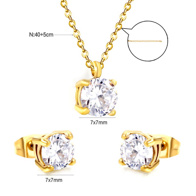 Set 2 Stainless Steel Diamond-encrusted Square Necklace And Earring Set