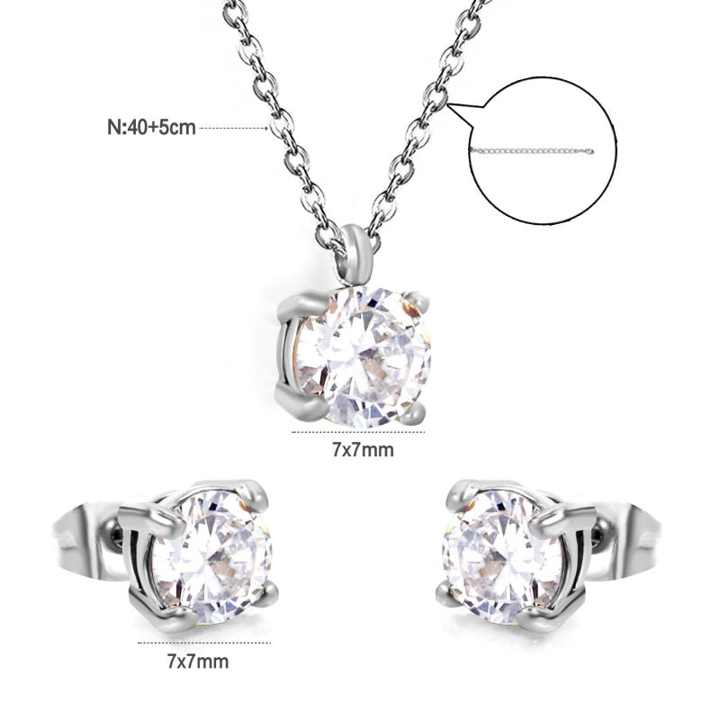 Set 2 Stainless Steel Diamond-encrusted Square Necklace And Earring Set