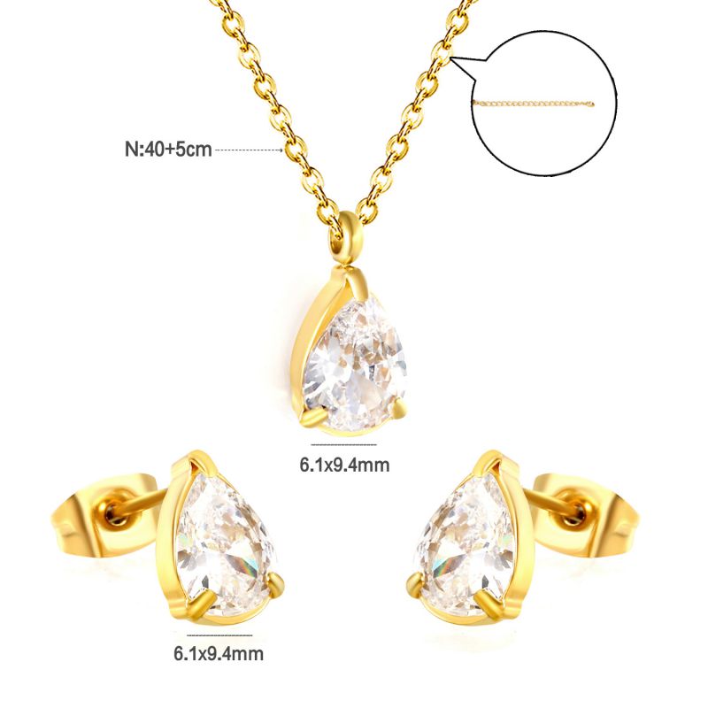 Set 2 Stainless Steel Diamond-encrusted Square Necklace And Earring Set