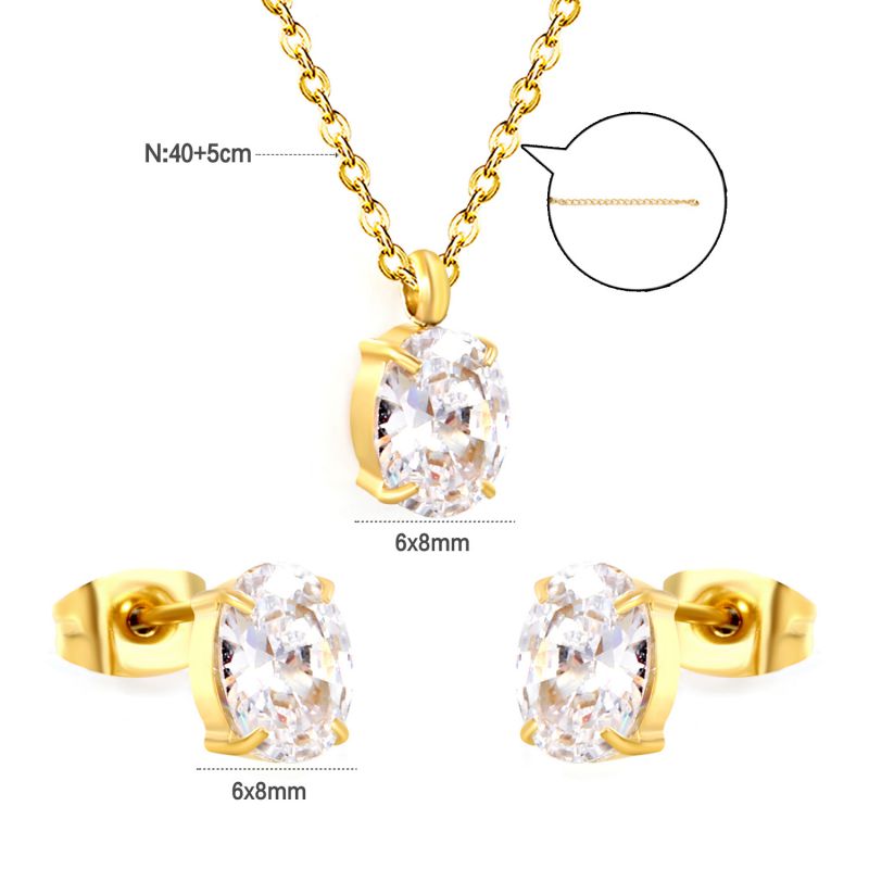 Set 2 Stainless Steel Diamond-encrusted Square Necklace And Earring Set