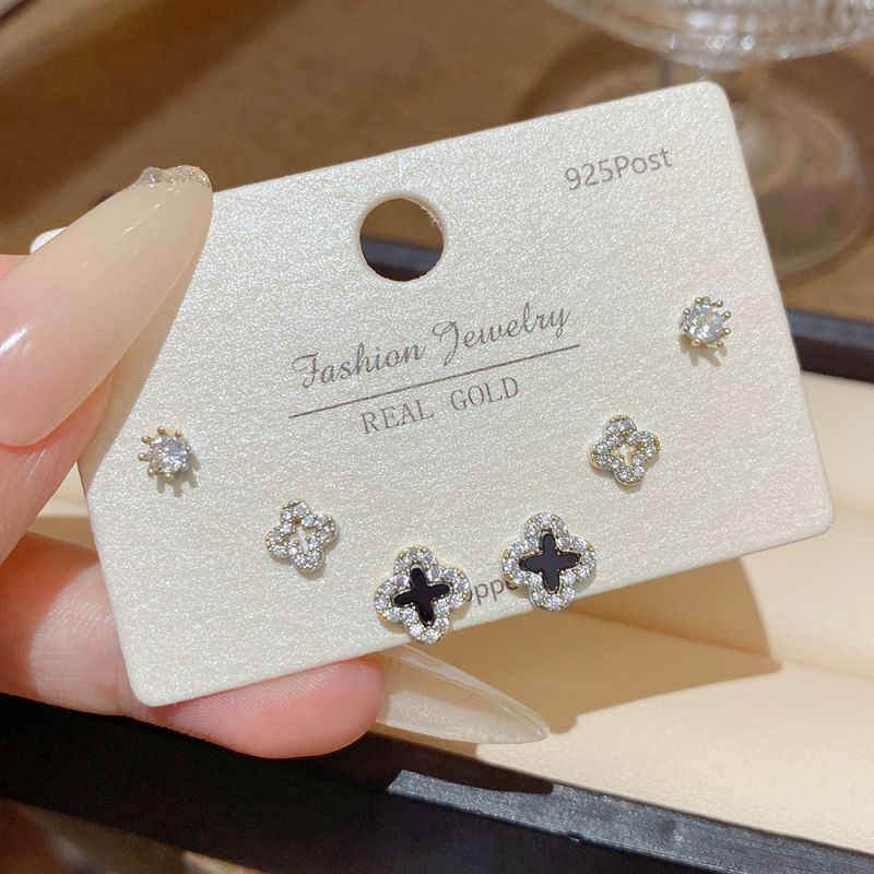 Set 4# Copper And Diamond-encrusted Cross Earring Set