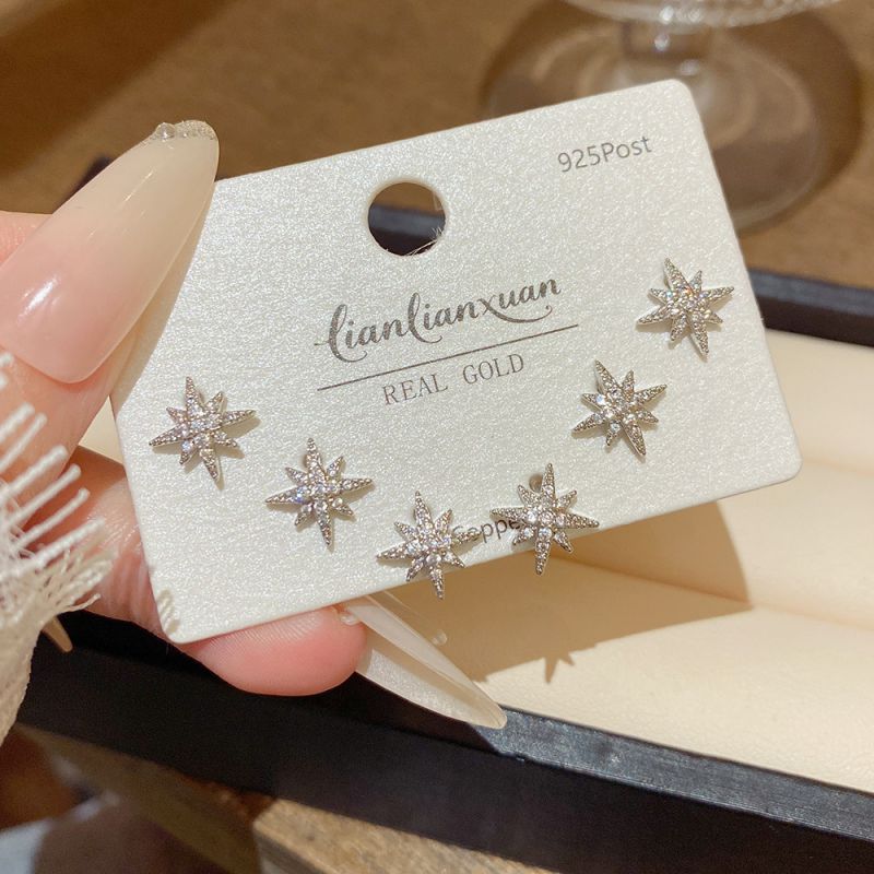 Set 4# Copper And Diamond-encrusted Cross Earring Set