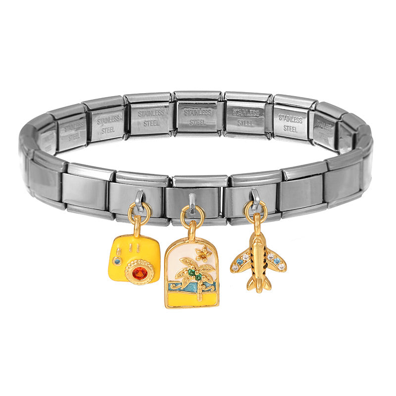 Silver 1 Zirconia-inlaid Ladybug Square Module Bracelet