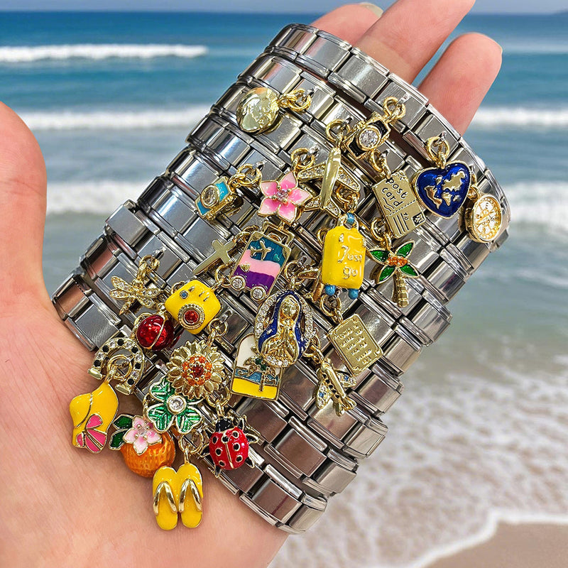 Silver 1 Zirconia-inlaid Ladybug Square Module Bracelet