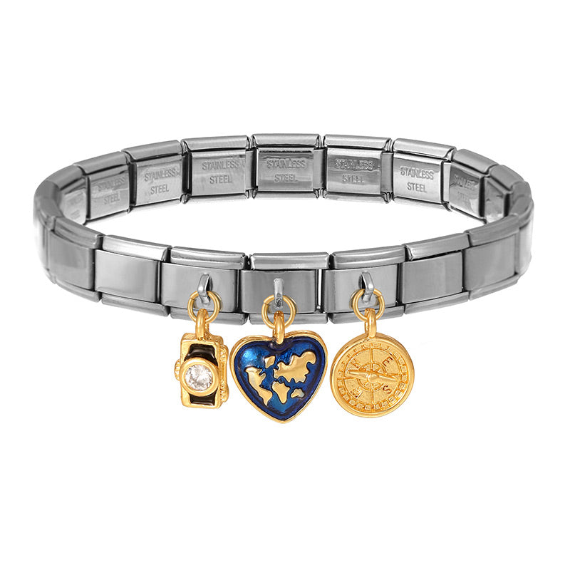 Silver 1 Zirconia-inlaid Ladybug Square Module Bracelet